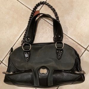 Michael Kors black leather & gray suede purse w/chain link hardware and strap